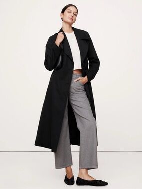 Banana Republic Black Long Trench with Wide Lapel